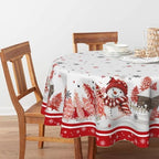 Christmas Tablecloth 90 x 90 Inch Round Red Snowman Pine Snow in 90 x 90 Inch, alternate view 2