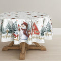 Christmas Tablecloth 90 x 90 Inch Round Winter Snowman House in 90 x 90 Inch