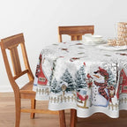 Christmas Tablecloth 90 x 90 Inch Round Winter Snowman House in 90 x 90 Inch, alternate view 2