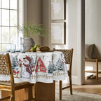 Christmas Tablecloth 90 x 90 Inch Round Winter Snowman House in 90 x 90 Inch, alternate view 3