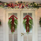 Christmas Teardrop Swag Decorations, 24'' Christmas Teardrop Wreath Artificial Pine Needle Berries Hanging, alternate view 2