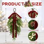 Christmas Teardrop Swag Decorations, 24'' Christmas Teardrop Wreath Artificial Pine Needle Berries Hanging, alternate view 4