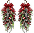 Christmas Teardrop Swag Decorations, Christmas Teardrop Wreath Artificial Bells Pinecones Berries Hanging Decor