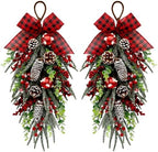 Christmas Teardrop Swag Decorations, Christmas Teardrop Wreath Artificial Bells Pinecones Berries Hanging Decor