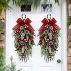 Christmas Teardrop Swag Decorations, Christmas Teardrop Wreath Artificial Bells Pinecones Berries Hanging Decor, alternate