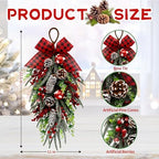 Christmas Teardrop Swag Decorations, Christmas Teardrop Wreath Artificial Bells Pinecones Berries Hanging Decor, alternate