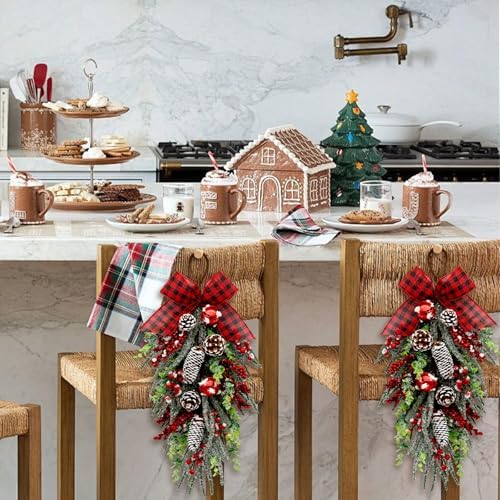 Christmas Teardrop Swag Decorations, Christmas Teardrop Wreath Artificial Bells Pinecones Berries Hanging Decor, alternate