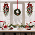Christmas Teardrop Swag Decorations, Christmas Teardrop Wreath Artificial Bells Pinecones Berries Hanging Decor, alternate