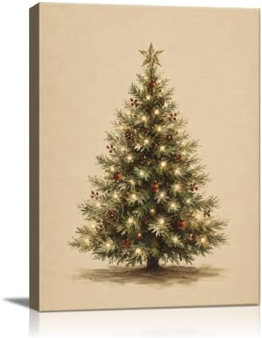 Christmas Tree Canvas Wall Art, Christmas Tree with Star Canvas Prints