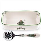 Christmas Tree Cranberry Dish with Slotted Spoon, Set of 2 in 2.2" H x 8" L x 4.25" W in Multicolor