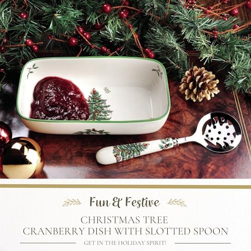 Christmas Tree Cranberry Dish with Slotted Spoon, Set of 2 in 2.2" H x 8" L x 4.25" W in Multicolor, alternate view 2