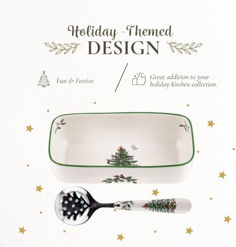 Christmas Tree Cranberry Dish with Slotted Spoon, Set of 2 in 2.2" H x 8" L x 4.25" W in Multicolor, alternate view 3