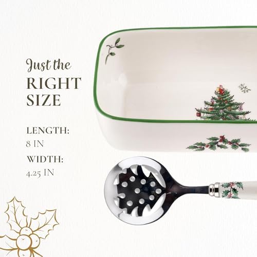 Christmas Tree Cranberry Dish with Slotted Spoon, Set of 2 in 2.2" H x 8" L x 4.25" W in Multicolor, alternate view 7
