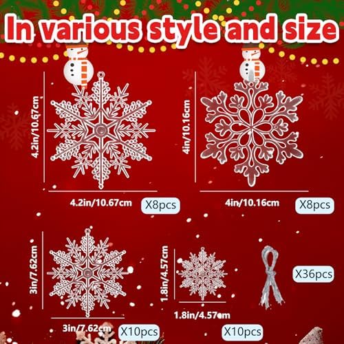 Christmas Tree Decorations Snowflake Ornaments 36Pcs Clear Plastic Hanging Snowflakes from Ceiling Snow Flakes, alternate