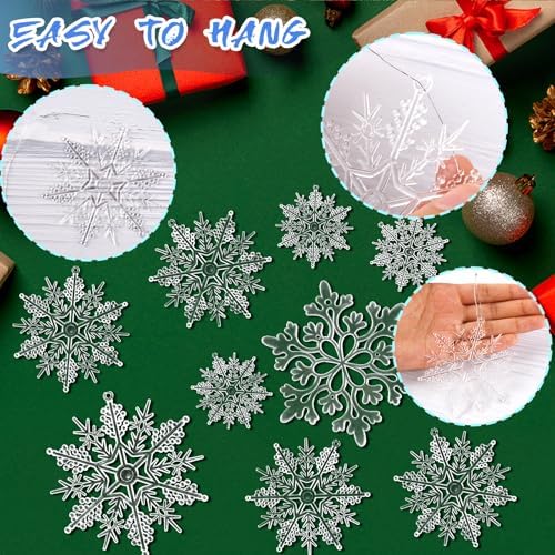 Christmas Tree Decorations Snowflake Ornaments 36Pcs Clear Plastic Hanging Snowflakes from Ceiling Snow Flakes, alternate