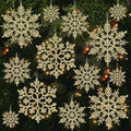 Christmas Tree Decorations Snowflake Ornaments, 36Pcs Glitter Gold Plastic Hanging Snowflakes from Ceiling Snow