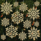 Christmas Tree Decorations Snowflake Ornaments, 36Pcs Glitter Gold Plastic Hanging Snowflakes from Ceiling Snow