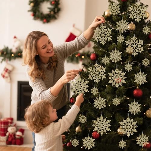 Christmas Tree Decorations Snowflake Ornaments, 36Pcs Glitter Gold Plastic Hanging Snowflakes from Ceiling Snow, alternate