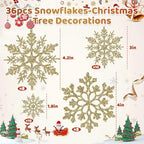 Christmas Tree Decorations Snowflake Ornaments, 36Pcs Glitter Gold Plastic Hanging Snowflakes from Ceiling Snow, alternate