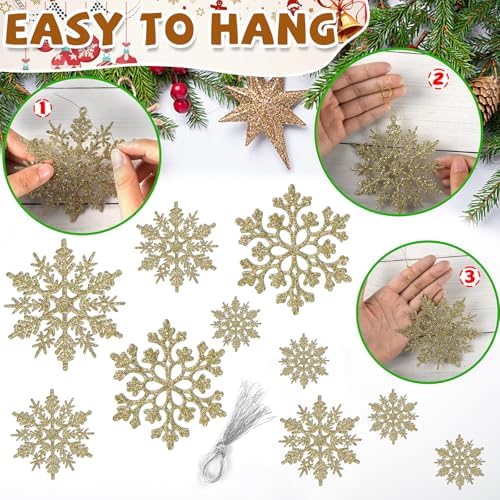 Christmas Tree Decorations Snowflake Ornaments, 36Pcs Glitter Gold Plastic Hanging Snowflakes from Ceiling Snow, alternate