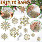 Christmas Tree Decorations Snowflake Ornaments, 36Pcs Glitter Gold Plastic Hanging Snowflakes from Ceiling Snow, alternate