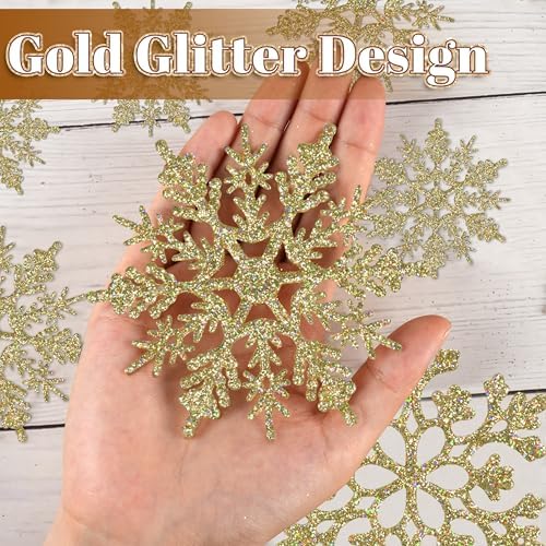 Christmas Tree Decorations Snowflake Ornaments, 36Pcs Glitter Gold Plastic Hanging Snowflakes from Ceiling Snow, alternate