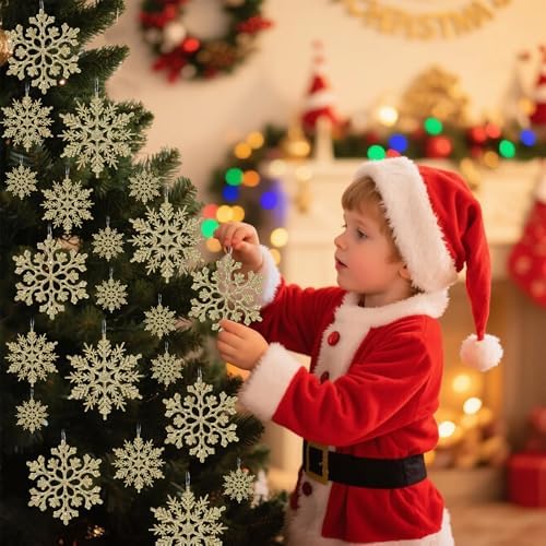 Christmas Tree Decorations Snowflake Ornaments, 36Pcs Glitter Gold Plastic Hanging Snowflakes from Ceiling Snow, alternate