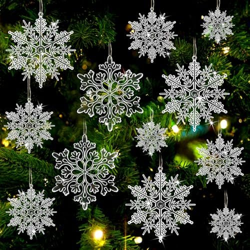 Christmas Tree Decorations Snowflake Ornaments 60Pcs Clear Plastic Hanging Snowflakes from Ceiling Snow Flakes