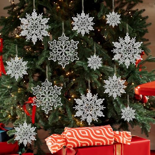 Christmas Tree Decorations Snowflake Ornaments 60Pcs Clear Plastic Hanging Snowflakes from Ceiling Snow Flakes, alternate