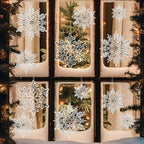 Christmas Tree Decorations Snowflake Ornaments 60Pcs Clear Plastic Hanging Snowflakes from Ceiling Snow Flakes, alternate