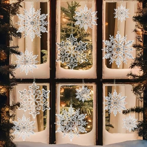 Christmas Tree Decorations Snowflake Ornaments 60Pcs Clear Plastic Hanging Snowflakes from Ceiling Snow Flakes, alternate