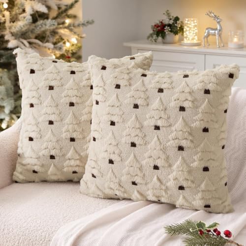 Christmas Tree Decorative Euro Throw Pillow Covers 24x24 Inch Beige in 24x24 Inch in Beige