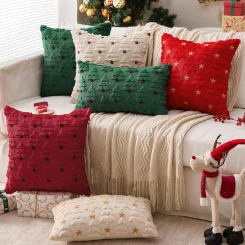 Christmas Tree Decorative Throw Pillow Covers 20x20 Inch Burgundy in 20x20 Inch in Burgundy, alternate view 4