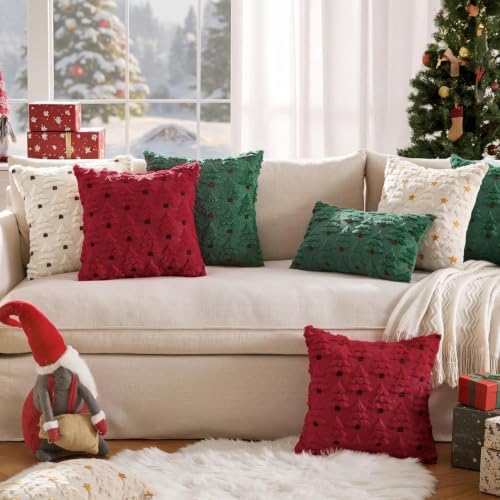 Christmas Tree Decorative Throw Pillow Covers 20x20 Inch Burgundy in 20x20 Inch in Burgundy, alternate view 6