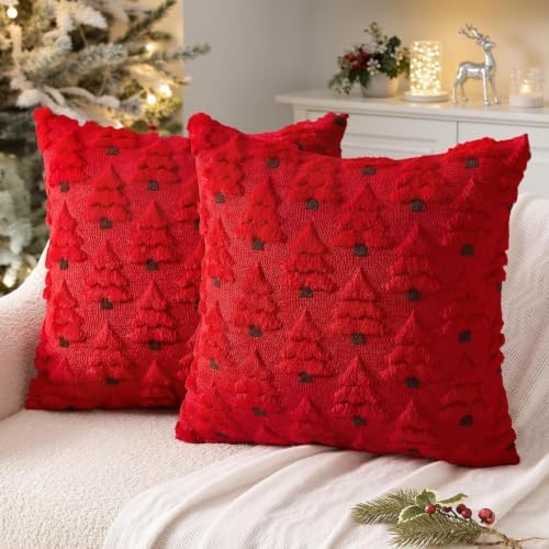 Christmas Tree Decorative Throw Pillow Covers 20x20 Inch Red in 20x20 Inch in Red