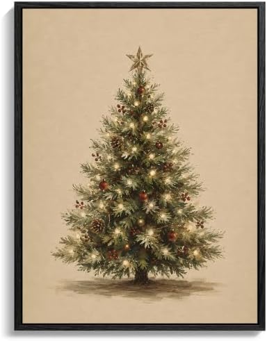 Christmas Tree Framed Wall Art, Christmas Tree with Star Canvas Pictures