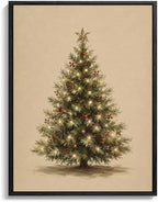 Christmas Tree Framed Wall Art, Christmas Tree with Star Canvas Pictures