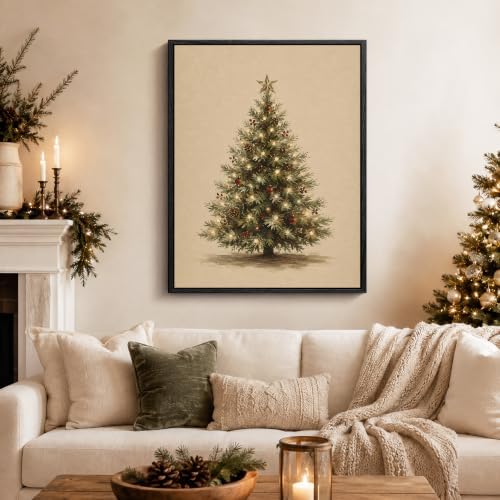 Christmas Tree Framed Wall Art, Christmas Tree with Star Canvas Pictures, alternate view 2
