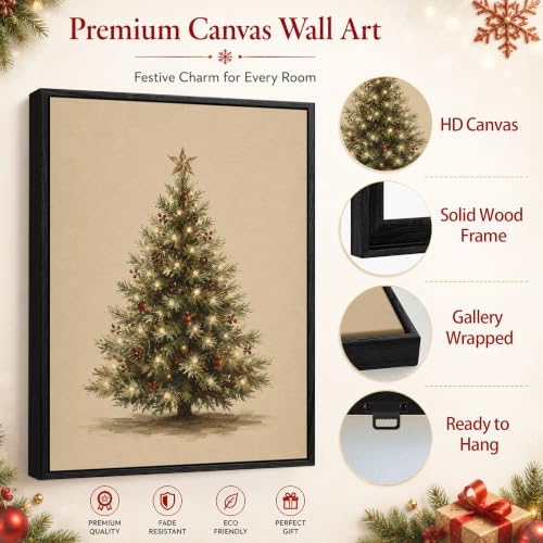 Christmas Tree Framed Wall Art, Christmas Tree with Star Canvas Pictures, alternate view 5