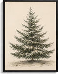 Christmas Tree Framed Wall Art, Vintage Snowy Pine Tree Christmas Pictures