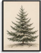 Christmas Tree Framed Wall Art, Vintage Snowy Pine Tree Christmas Pictures