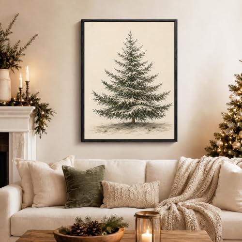 Christmas Tree Framed Wall Art, Vintage Snowy Pine Tree Christmas Pictures, alternate view 2