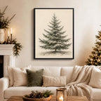 Christmas Tree Framed Wall Art, Vintage Snowy Pine Tree Christmas Pictures, alternate view 2