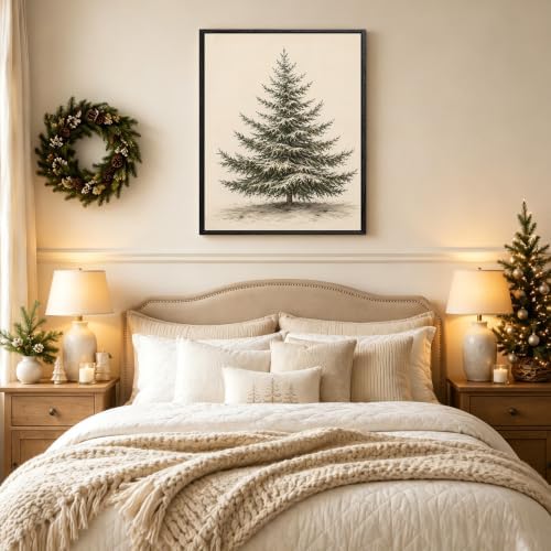 Christmas Tree Framed Wall Art, Vintage Snowy Pine Tree Christmas Pictures, alternate view 3