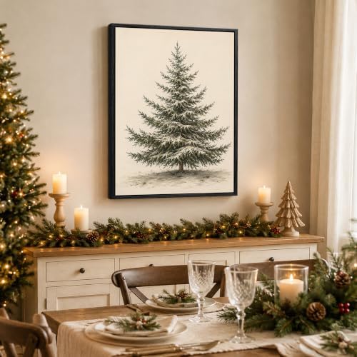 Christmas Tree Framed Wall Art, Vintage Snowy Pine Tree Christmas Pictures, alternate view 4