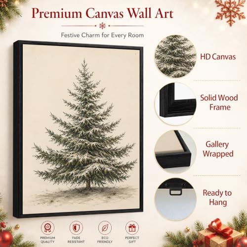 Christmas Tree Framed Wall Art, Vintage Snowy Pine Tree Christmas Pictures, alternate view 5