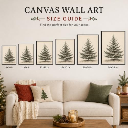 Christmas Tree Framed Wall Art, Vintage Snowy Pine Tree Christmas Pictures, alternate view 6