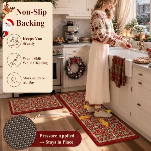Christmas Tree Kitchen Mats Cushioned Anti Fatigue Kitchen Rugs Set, alternate view 3