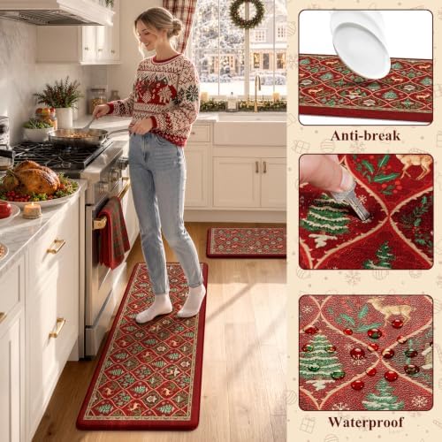 Christmas Tree Kitchen Mats Cushioned Anti Fatigue Kitchen Rugs Set, alternate view 5