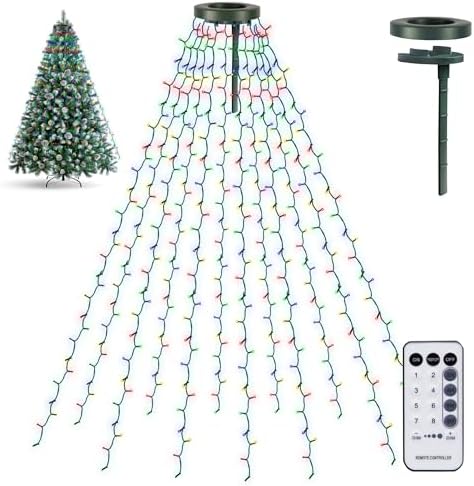 Christmas Tree Lights, 448 LED Christmas Waterfall Tree Topper Lights with 8 Lighting Modes & Remote, 8.2FT X 16